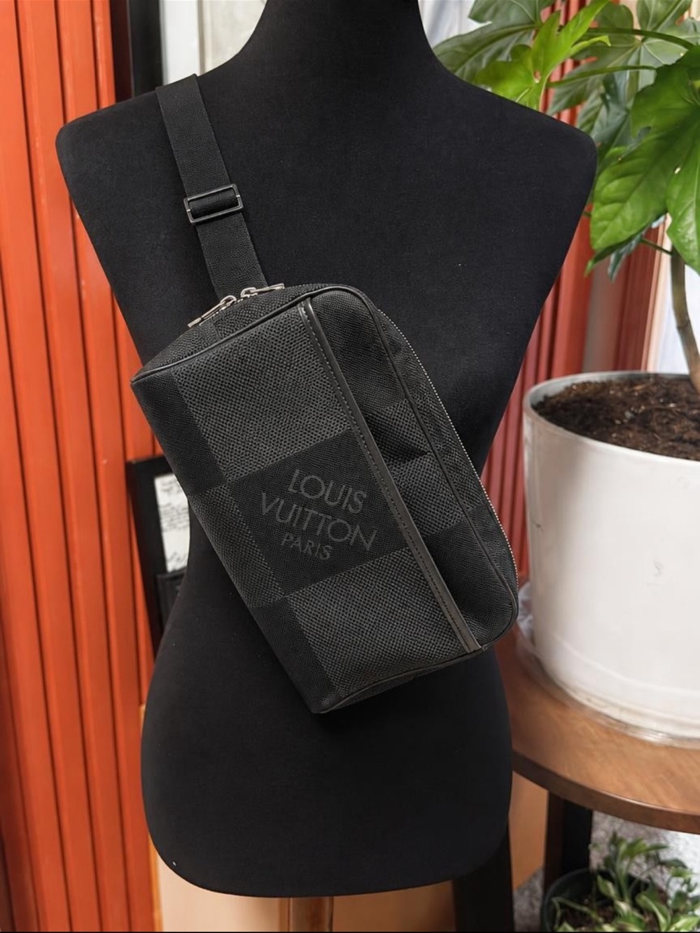 Louis Vuitton Black Damier Geant Acrobat Sling Belt Bag
